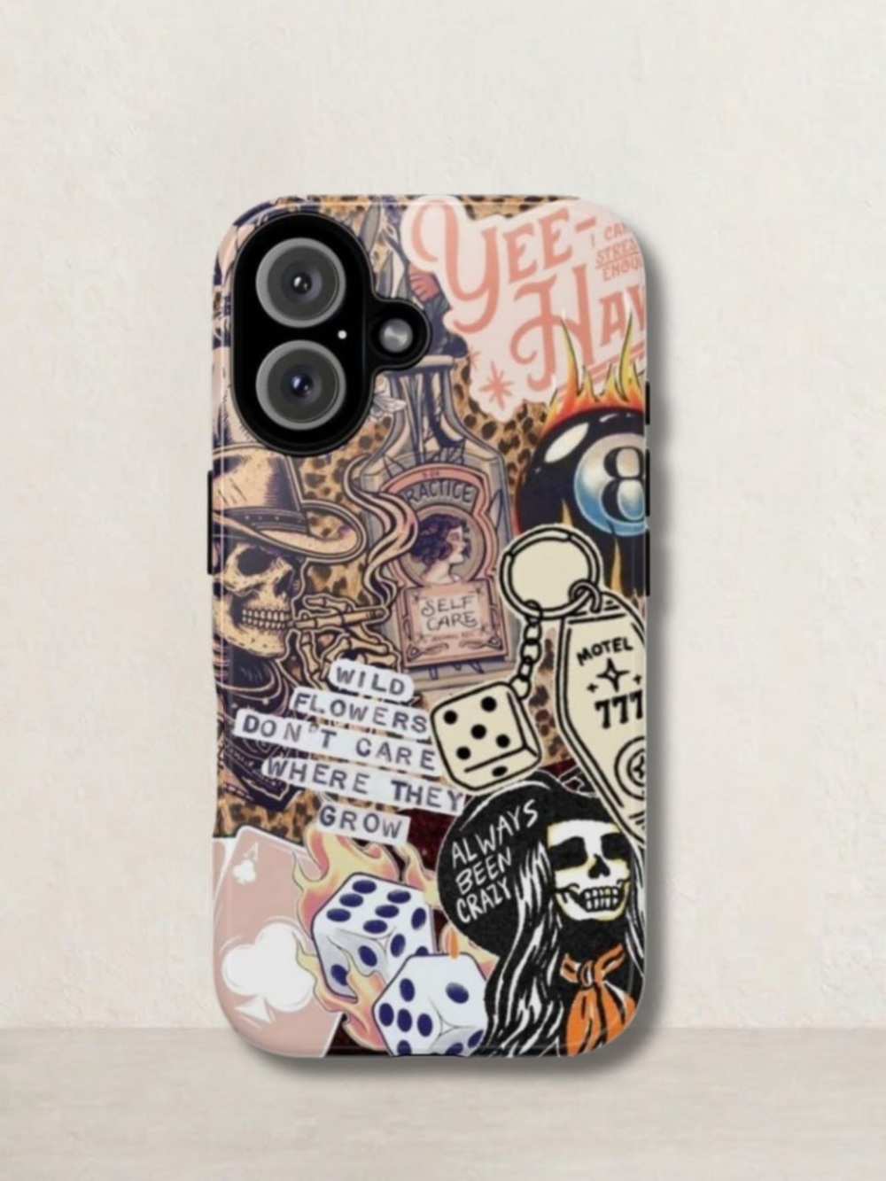 Sticker Collage Phone Case - Pink, Black & Cream Design